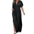 thumbnail image 1 of Robe Maxi Longue Fendue Aguichant pour Femmes, Col en V, Sans Effort, Légère, 1 of 6