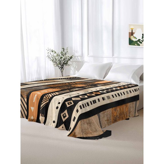 California King Size Flat Sheet Only,Abstract Ethnic Geometric Stripes Soft Top Bed Sheets Breathable Bedding Sheet Boho Tribal Totem Lines Microfiber Hotel Luxury Top Sheets