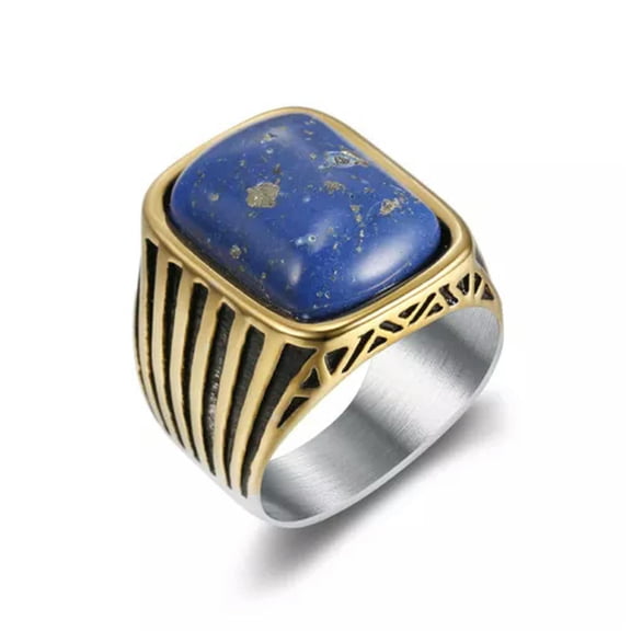 GKNET Blue Lapis Lazuli Stone Ring for Men Stainless Steel Size 7-15