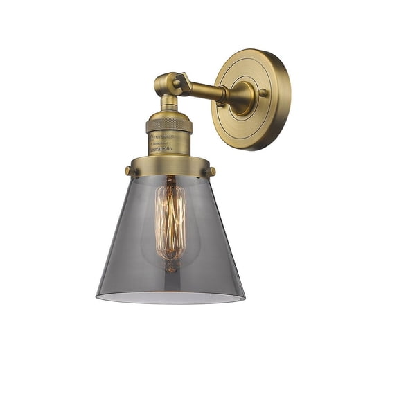 203-BB-G63-LED-Innovations Lighting-Small Cone-3.5W 1 LED Wall Sconce in Industrial Style-6.25 Inches Wide by 10 Inches High   Brushed Brass Finish