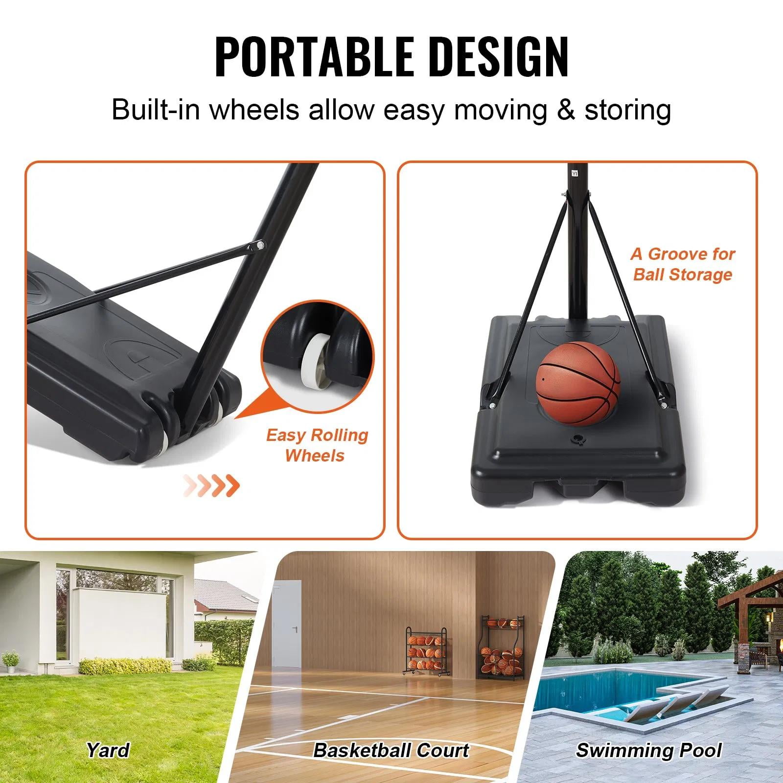 Basketball Hoop, Adjustable Height Portable Backboard System, 44 inch Basketball Hoop & Goal with Wheels for Indoor
