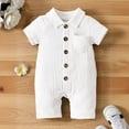 thumbnail image 2 of Glisme Toddler Boys Onesies 12-18 Months Crewneck Full Snap Down Front Romper Short Sleeve Solid Color Jumpsuit Classic Playsuit White, 2 of 9