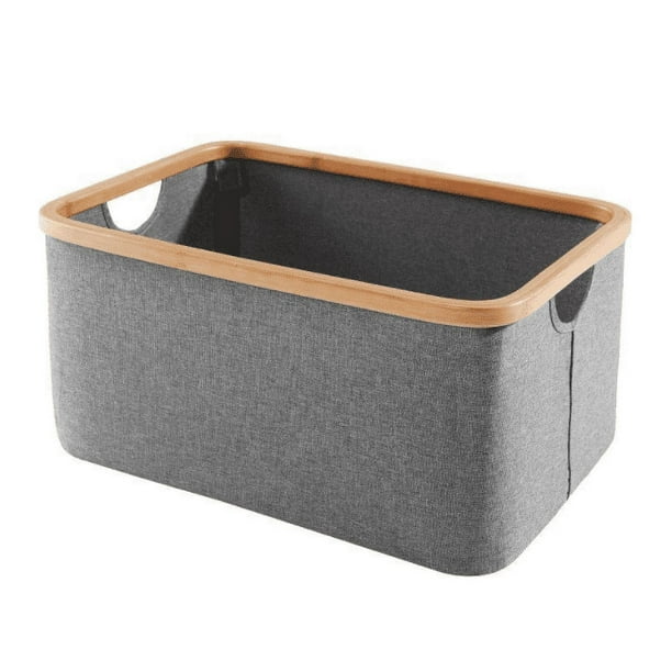 Cesta de almacenamiento plegable con marco de bambú - Caja de almacenamiento de tela - Almacenamiento de ropa - Organizador para armario, cocina, dormitorio, sala de estar - 45 x 30 x 22 cm