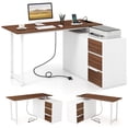 thumbnail image 1 of Costway 54.5” L-Shaped Computer Desk with File Cabinet, 3 Drawers & Charging Station Brown & White, 1 of 10
