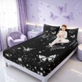 thumbnail image 3 of Homewish Glowing Butterfly Queen Sheets for Girls, Black White Queen Sheet Sets, 4-Piece (1 Flat Sheet, 1 Fitted Sheet and 2 Pillowcases), 3 of 6