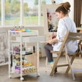 thumbnail image 5 of 3 Tier Rolling Cart - Metal Utility Cart with Storage Drawer and Wheels, Versatile Art & Craft Organizer for Home, Office, or Studio Ideal for Storing Brushes, Paints, and Supplies White, 5 of 18