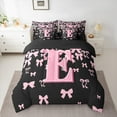 thumbnail image 2 of jejeloiu Monogrammed E Bedding Comforter Set 7pcs,Cute Bowknot Bowtie Queen Bedding Sets,Light Pink Black Queen Sets,Microfiber Room Decorative Reversible, 2 of 8