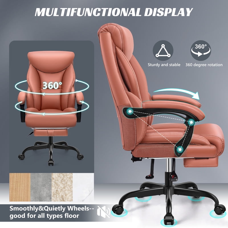 ATHOPE Leather Office Chair 400Lbs, Executive Office Chair with Footrest High Back Support, Big and Tall Ergonomic Desk Chair, Adjustment Computer Chair 360°Swivel Free, Brown