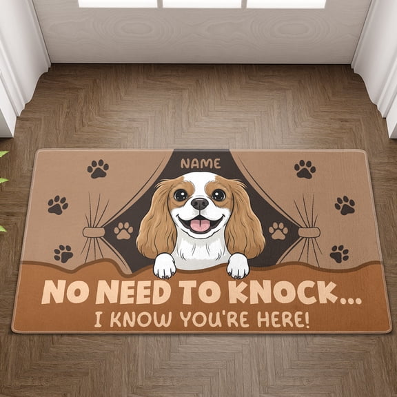 Lotusprinthandmade Personalized Peeking Dog Cavalier King Charles Spaniel Doormat 6 Sizes (15" x 25"), funny dog welcome mat, cavalier dog silhouette doormat