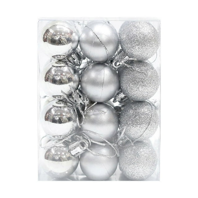 24 Christmas baubles for decoration and celebrations, silver