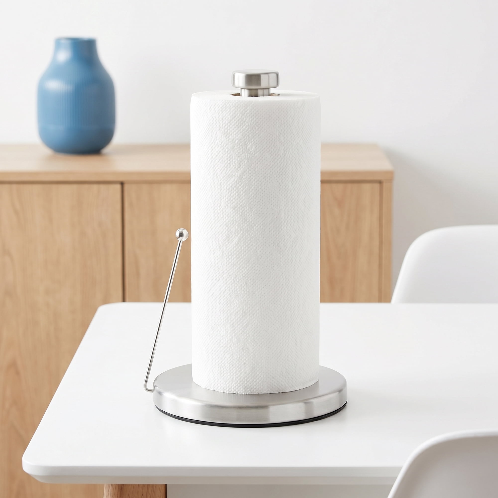 Unique Bargains Paper Towel Holder Countertop Weighted Non Slip Base Silver B 13.4x5.9inch