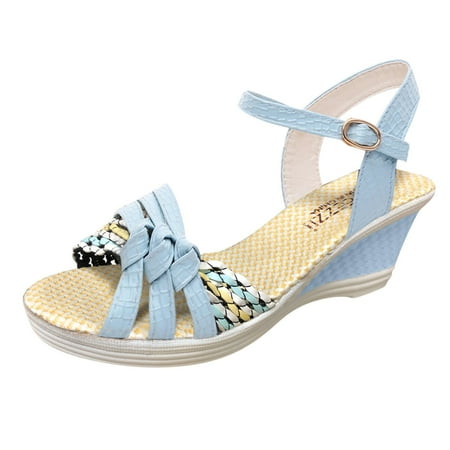 

HGWXX7 Sandals For Women Summer Fashion Open Toe Middle Heel Wedge Heel Buckle Large Size Spring And Summer Womens Sandals Stylish Shoes
