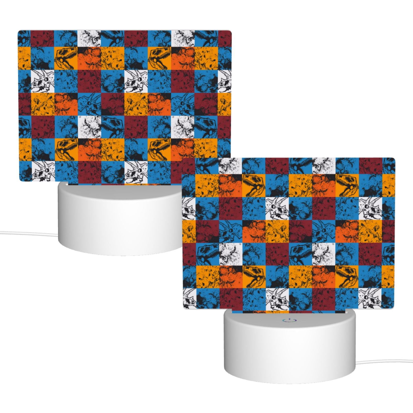 Kdxio colorful plaid Dinosaur Rectangular Acrylic Night Light Acrylic Sleep Night Light Friend Gifts for Birthday Gifts for Women Teens Boys Girls