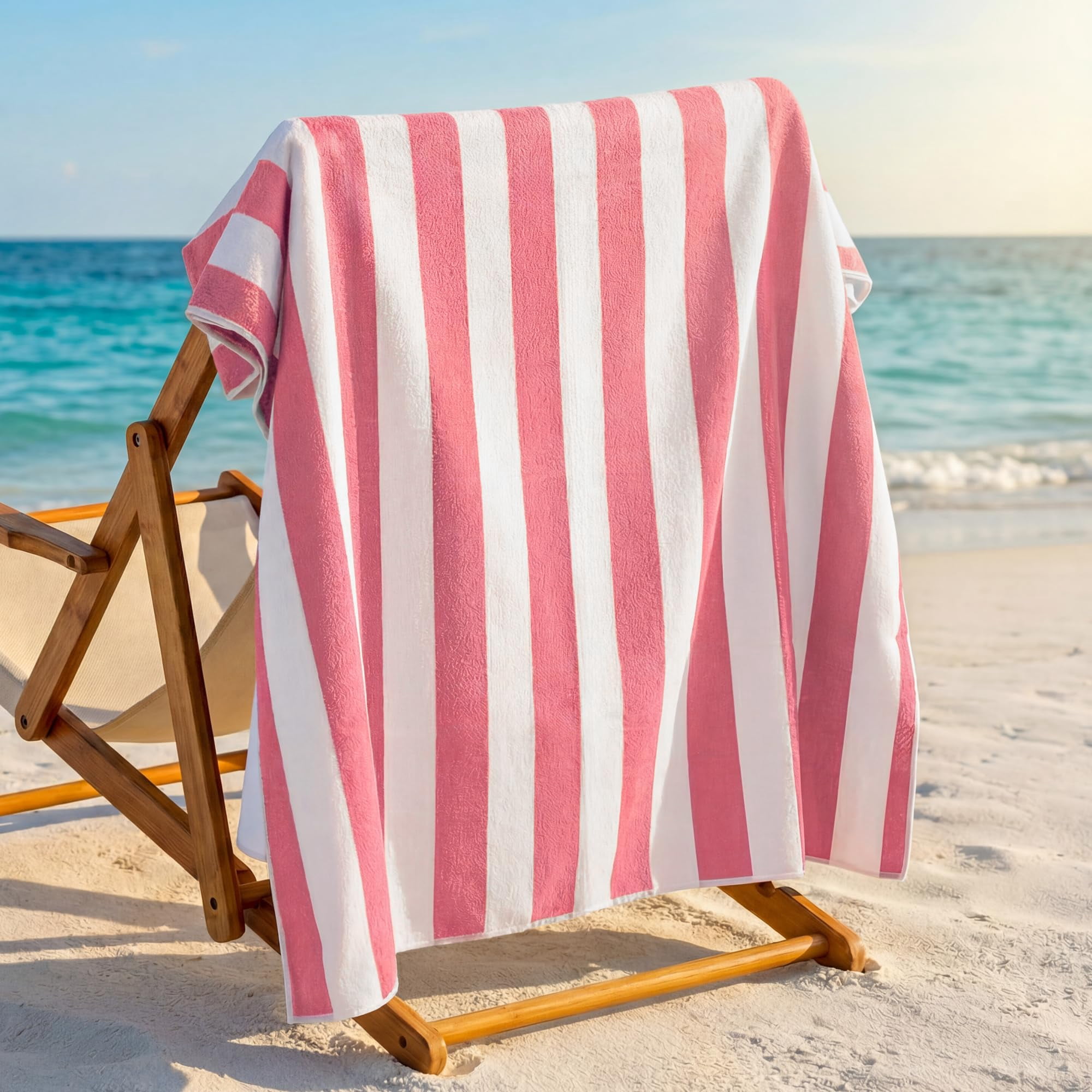 JOYMOOP 3-Pack Microfiber Beach Towel Set – 70" x 35.4" Ultra-Absorbent Beach Towels Oversized, Sand-Free & Portable, Quick-Dry Cabana Stripe Towels with Travel Storage Bags (Hot Pink & White)