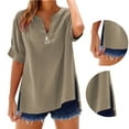 thumbnail image 5 of Tittly Womens Linen Shirt Blusas De Lino Para Mujer Linen Button Up Shirts for Women Loose Shirt Top Stand Solid Color Sleeve Collar Casual Women's Shirt Women's Shirt Brown, 5 of 9