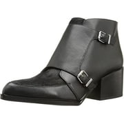 Circus by Sam Edelman Reese Black Pieced Dyed Calf Mixed Texture Stacked Block Heel Boots (11.5, Black)