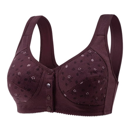 Puawkoer Women s Plus-Size Printed Front Wireless Bra for Women Button Vest Comfort Bra Cotton Sports Bras for Women Underwear