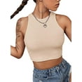 thumbnail image 4 of Liacowi Women Sleeveless Vest Top Solid Crew Neck Rib Crop Top Basic Slim Fit Tee Summer Casual Tank Tops, 4 of 6