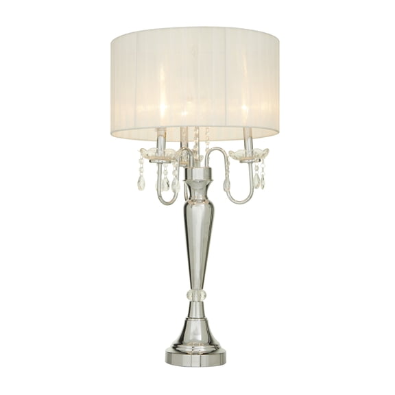 DecMode 31" 3 Light Silver Table Lamp with White Fabric Shade