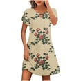 thumbnail image 2 of Pisexur Robes d'Été pour Femmes Mode Col Trou de Serrure Robe Midi Décontractée Slim Manches Courtes Robe Tunique Imprimé Floral Boho Élégante Taille Haute Longueur Genou Robe de Plage Vacances, 2 of 5