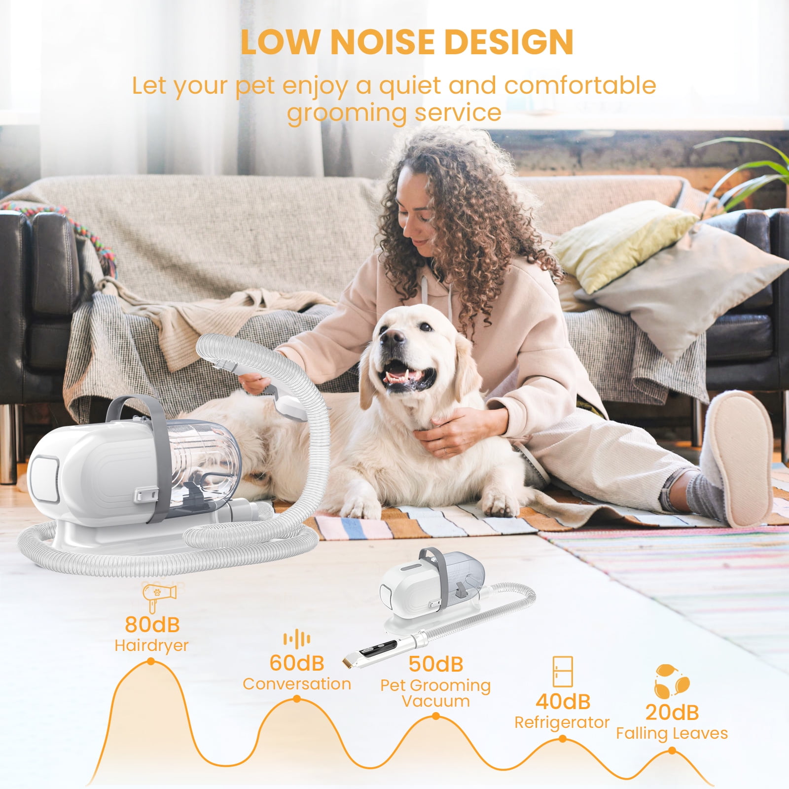 AUOSHI Pet Grooming Vacuum for Dogs & Cats, 13000Pa Suction, 5-in-1 Grooming Kit with Low Noise, 2.5L Dust Cup, Wireless Clippers, Deshedding Brush – Professional At-Home Pet Hair Cleaner