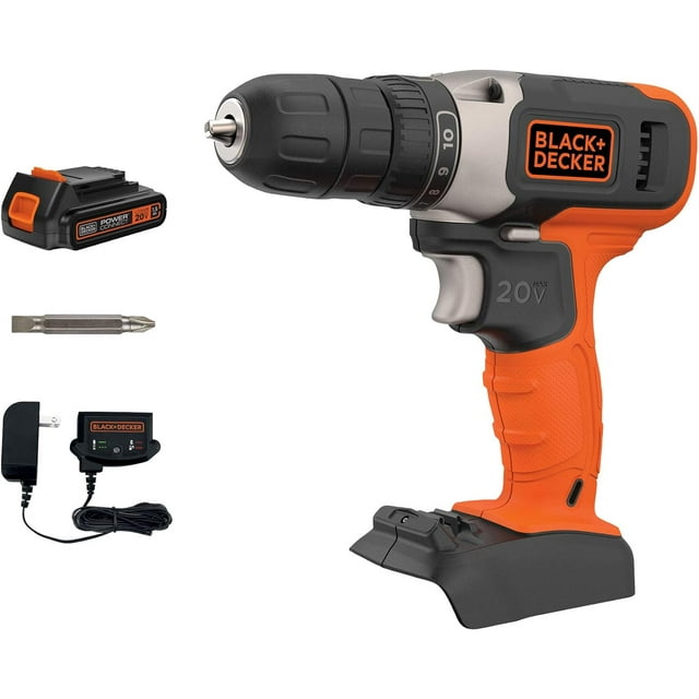 BLACK+DECKER Beyond 20V MAX Lithium-Ion Cordless Drill (BCD702C1AEV) – 0-1500 RPM Variable Speed, 24-Position Clutch, Keyless Chuck, Ergonomic Handle – Silver/Black/Orange, Ideal for DIY &