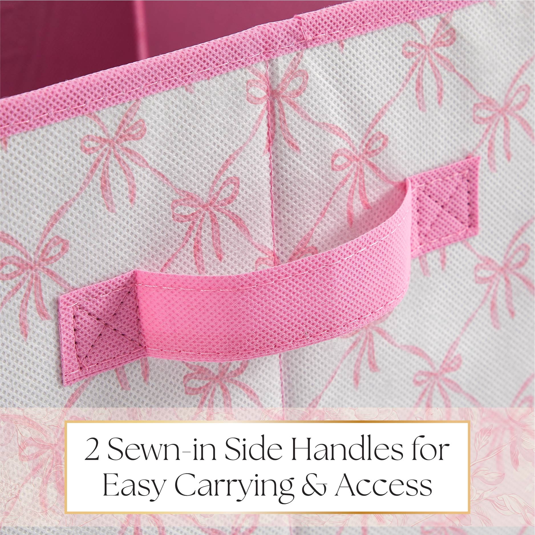 Urban Shop Petals and Pearls Collapsible Storage Cube, Ribbon Pink
