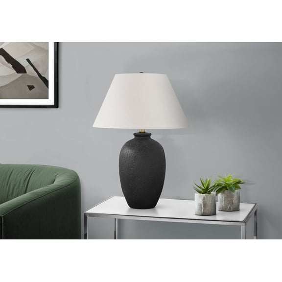 Table Lamp Lighting, 24"h, Table Lamp, Black Ceramic, Ivory / Cream Shade, Modern,Bedroom Lamp