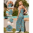 thumbnail image 3 of Ekouaer Womens Causal Sleeveless Jumpsuits Summer Boho Wide Leg Floral Rompers Pink Overalls with Pockets, 3 of 5