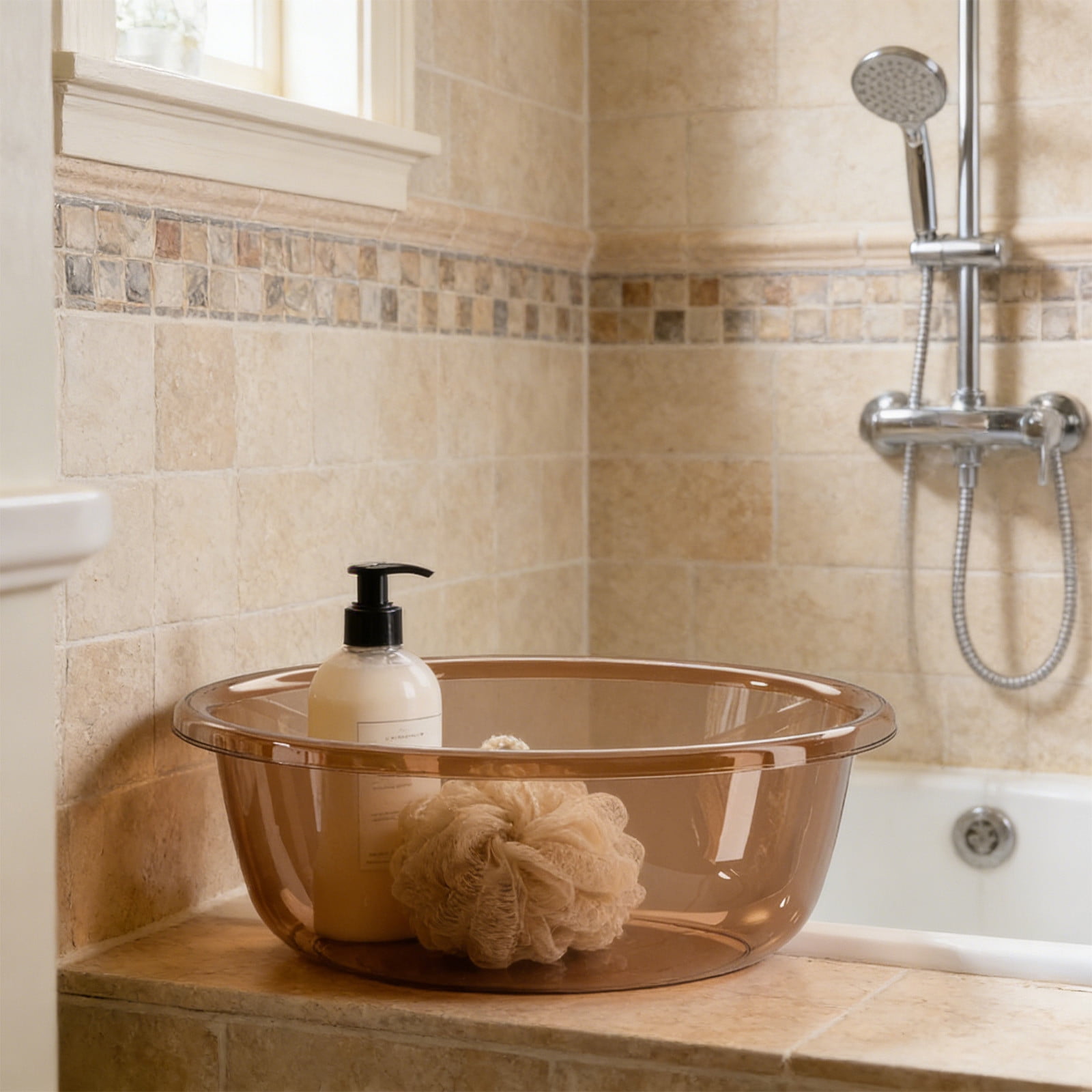 Wash Basin Wash Basin For Elderly 11.42x11.42x4.13 Inch Khaki Round Plastic Basin Thickened Highly Transparent Laundry Basin For Kitchen