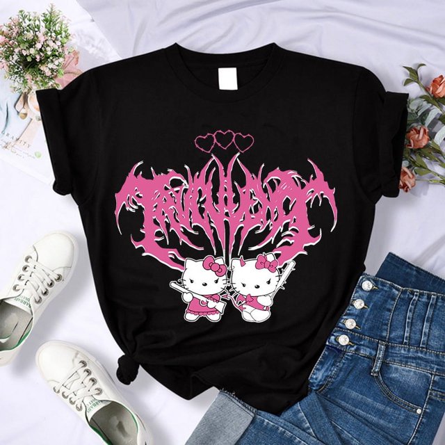 Camiseta de Manga Y2k de Anime japonés Hello Kitty para mujer, novedad de 2024