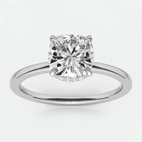 Auory Hidden Halo Ring 925 Sterling Silver 18K White Gold Plated Cushion Cut 2.65 Carat Moissanite Solitaire Engagement Ring for Women