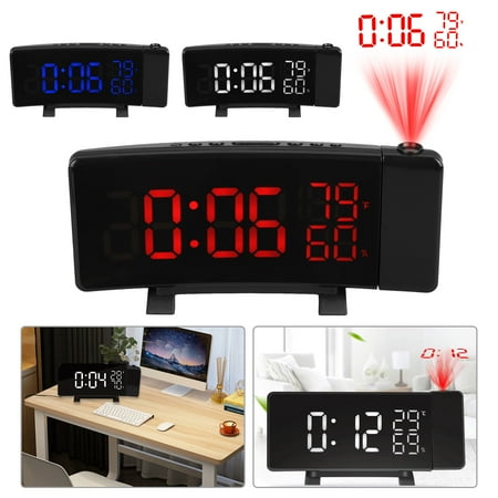 Clock Ceiling TSV Projector Curved LED Digital Projection Alarm Clock for Bedrooms, Ceiling, Kitchen, Desk, Shelf, Wall, Travel, Home - FM Radio, 3 Dimmer, Dual Alarms with Snooze, USB Charging Port ()