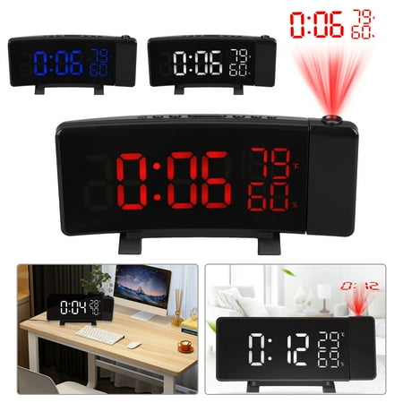 TSV Projector Curved LED Digital Projection Alarm Clock for Bedrooms, Ceiling, Kitchen, Desk, Shelf, Wall, Travel, Home - FM Radio, 3 Dimmer, Dual Alarms with Snooze, USB Charging