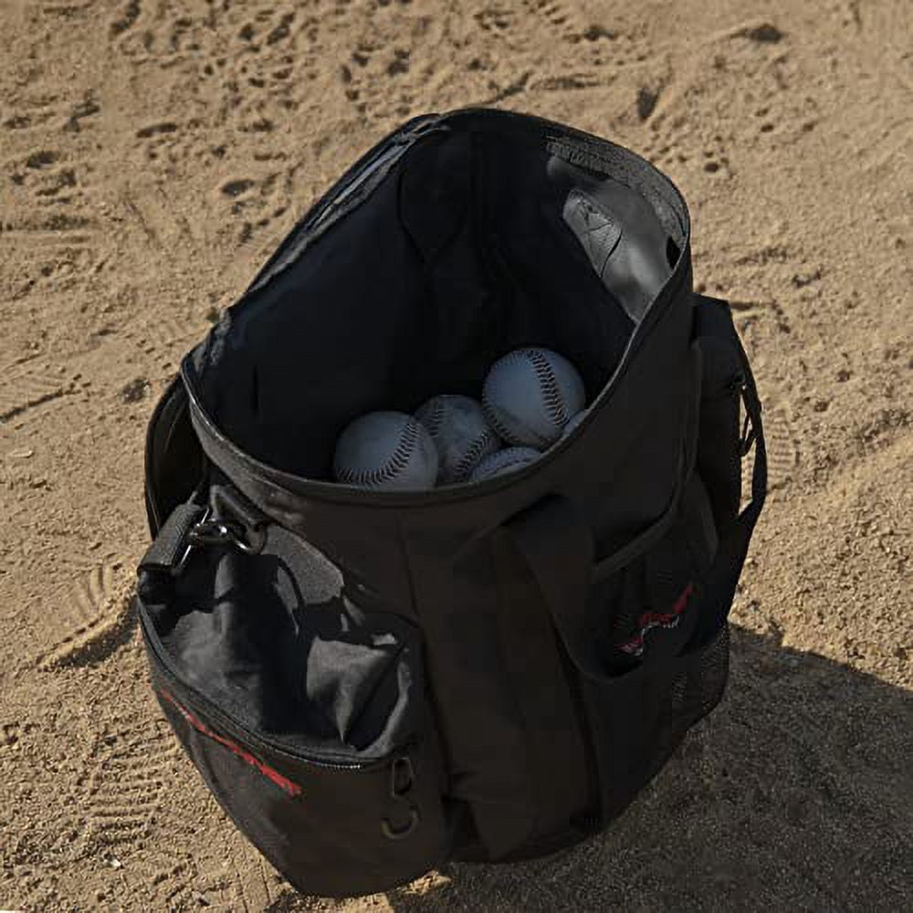 PowerNet Soft Bucket Carry Bag, Ball Bucket Replacement with Shoulder Strap & Pocket Organizer to Carry or Store Softball & Baseball Gear (Softside)