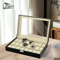 thumbnail image 2 of Uten 24-Slot Watch Box for Men, PU Leather Watch Display Case with Glass Top & Removable Pillows, Luxury Jewelry Organizer & Gift Box for Watch Collection, Black, 2 of 12