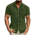 thumbnail image 2 of BiZtdJrK Mens Casual Button Down Short Sleeve Shirts Solid Business Breathable Shirts Summer Stylish Lightweight Lapel Tops Sales&nbsp;Today&nbsp;Clearance Army Green L, 2 of 6