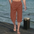 thumbnail image 3 of Fashion YLSDY Men's Linen Capri Pants Casual Lightweight 3/4 Baggy Harem Pants Elastic Waist Drawstring Beach Yoga Shorts with Pockets Orange M, 3 of 5