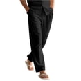 thumbnail image 3 of Lightweight Linen Pants for Men Relaxed Fit Summer Beach Trousers Casual Lounge Bottoms Travel Slacks with Deep Pockets, Black M, 3 of 4