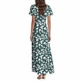 thumbnail image 5 of vigerkar Women's Flowy Chiffon Maxi Dress – Floral Print, V-Neck, Short Sleeve with Ruffled Hem & Waist Tie, Boho Beach Dress Dark Blue, M, 5 of 7
