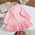 thumbnail image 5 of SBYOJLPB Children's Solid Color Dress Lapel Button Long Sleeve Dress for School Season Casual Comfortable Skirt, 5 of 7
