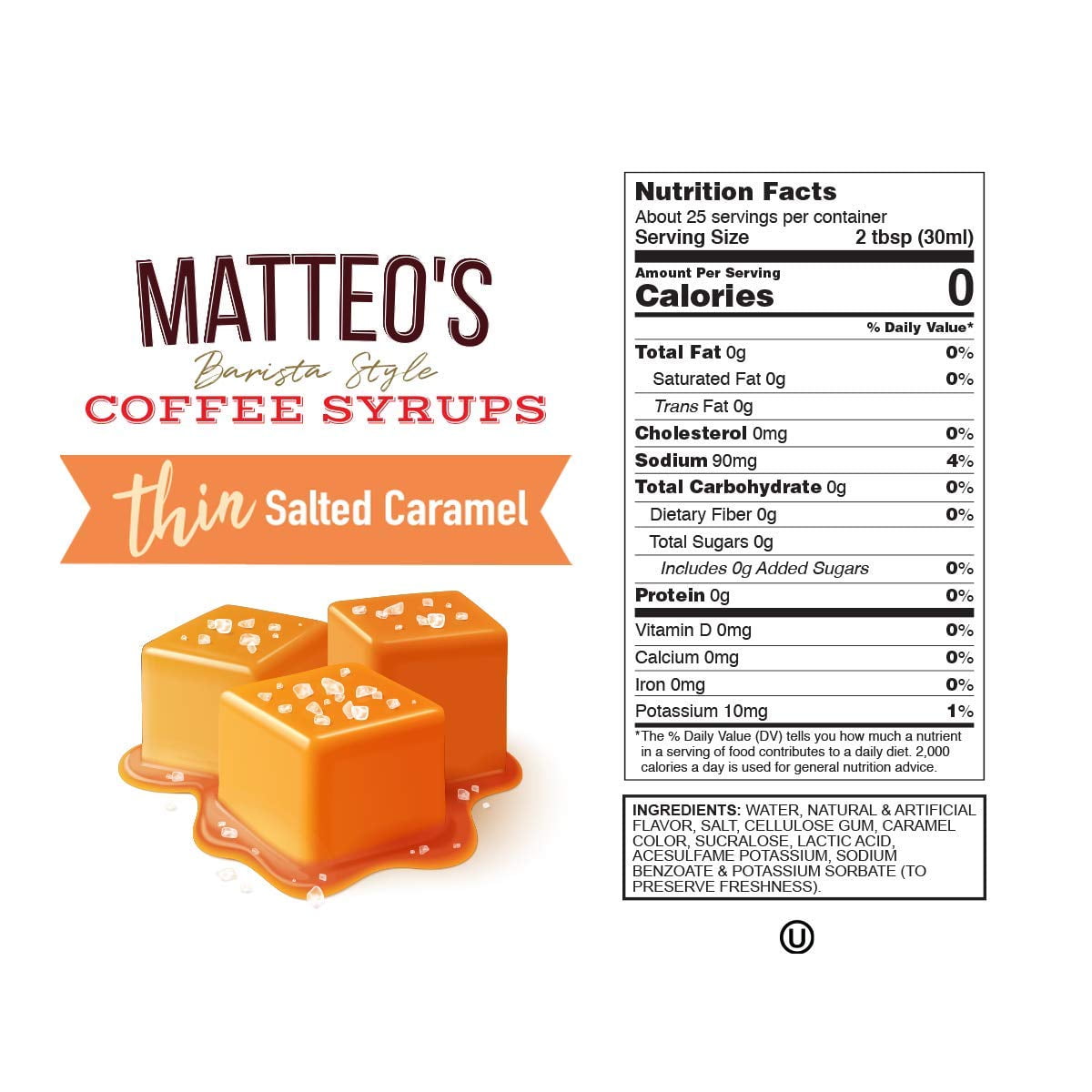 Matteo's Sirop Aromatisant Sans Sucre pour Café, Caramel Salé, Délicieux Sirop de Café, 0 Calories, 0 Sucre, Caramel Salé, 750 Millilitres, 1 Bouteille 750 ml (Lot de 1)