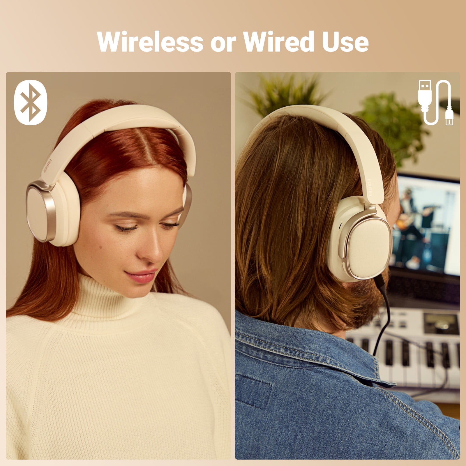 Edifier Bluetooth Active Noise Cancelling Headphones, 92H Playtime Hi-Res Audio Certified, Fast Charging - Ivory