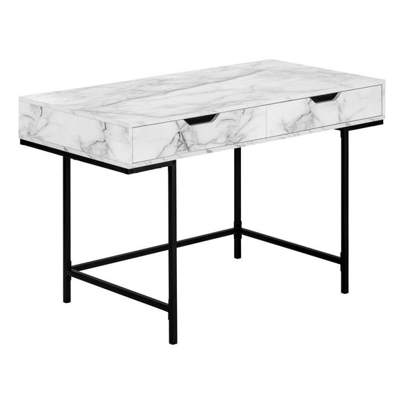 Monarch Specialties Computer Desk, Home Office, Laptop, Storage Drawers, 48"l, Work, Metal, Laminate, White Marble Look, Black, Contemporary, Modern