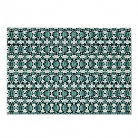 Aztec Cutting Board, Retro Traditional Pattern Timeless Design Illustration, Decorative Tempered Glass Cutting and Serving Board, Small Size, Turquoise White, by Ambesonne