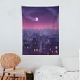 thumbnail image 3 of ONETECH Cityscape Tapestry, Old City Illustration Houses Buildings Full Moon Starry Night Sky Silhouette, Wall Hanging for Bedroom Living Room Dorm Decor, 30x40 Inch, Purple Navy, 3 of 7