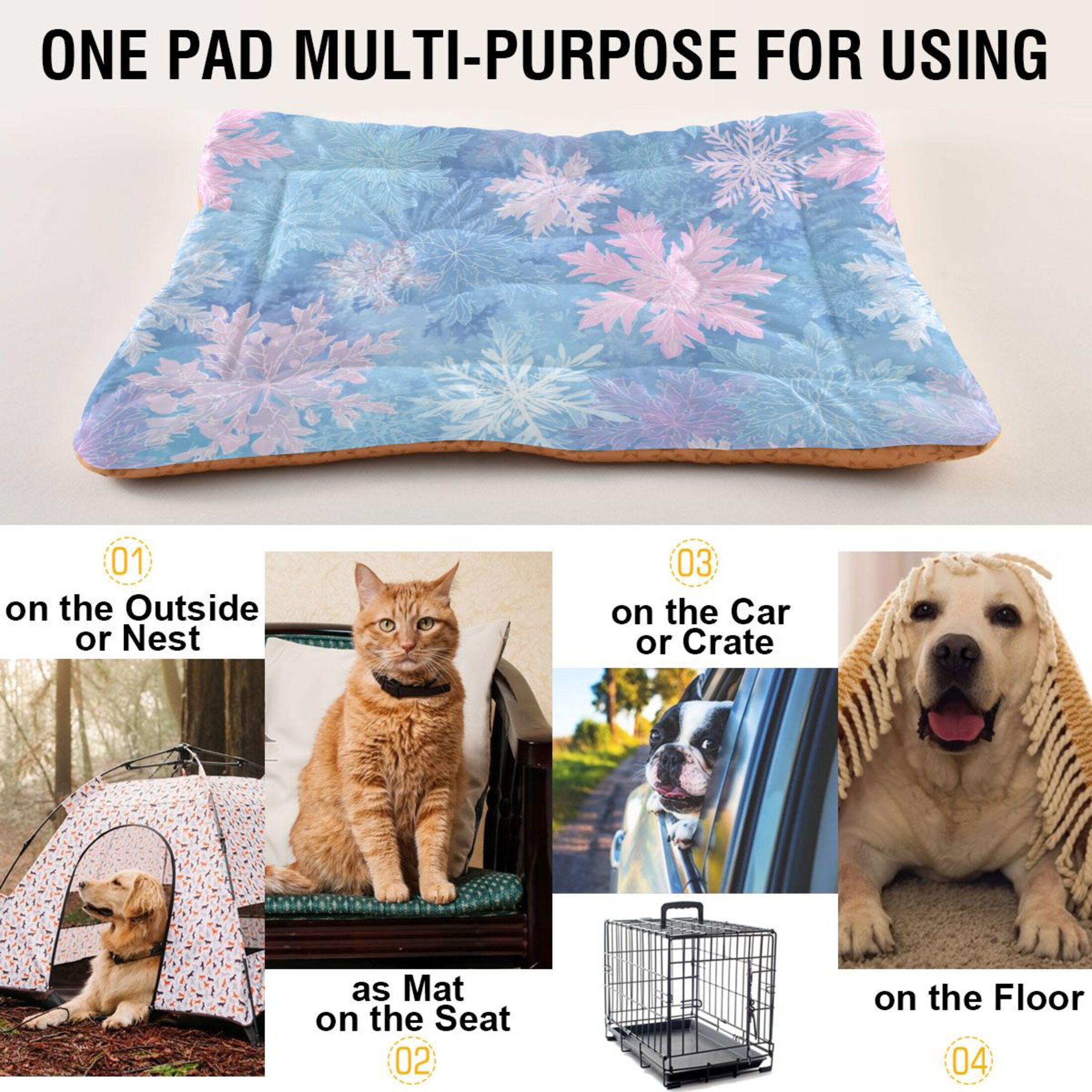 Cozy Mat Pet Bed Indoor Outdoor Warm Soft For Cat Dog Puppy(S/M) Pale Blue Snowflakes