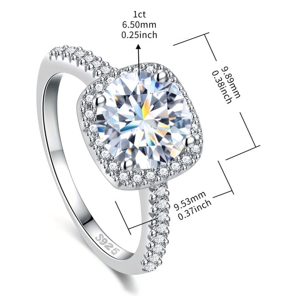 1pc 925 Sterling Silvery 1 Carat Moissanite Square Design Ring Women's Wedding Rings Love Rings Eternity Rings Anniversary Rings Valentine's Day Luxury Women Jewelry Gift