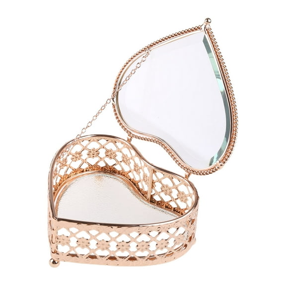 AOOOWER Glass Jewelry Box for Women Decorative Box Heart Shape Display Case with Brass-T