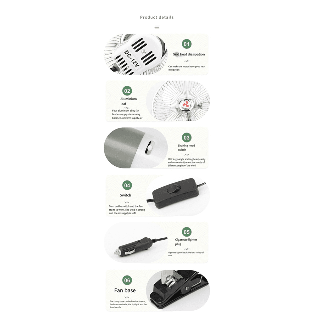 Black Accessories Low Noise Air Cooling Fan Portable Vehicle Mini Electric 12V Car Oscillating Fan Car Auto Fan